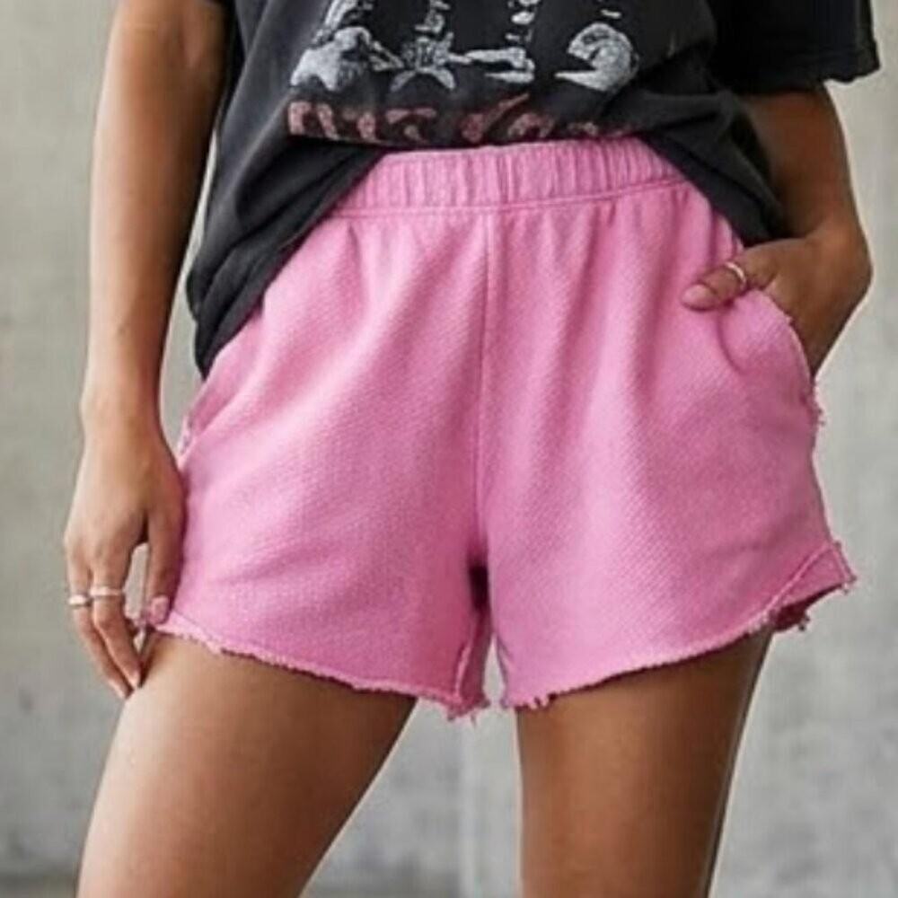 Aerie Sunday Soft Pink French Terry Raw Hem High Waisted Sweat Shorts Size M